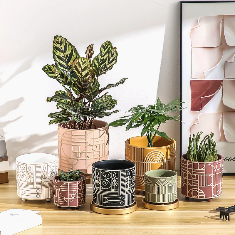 Interior Design Gold - Vaso da fiori in ceramica cilindrico